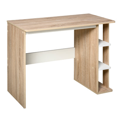 Birou Modern din Lemn cu Raft cu 3 Etaje, 100x44x74cm, Alb și Stejar