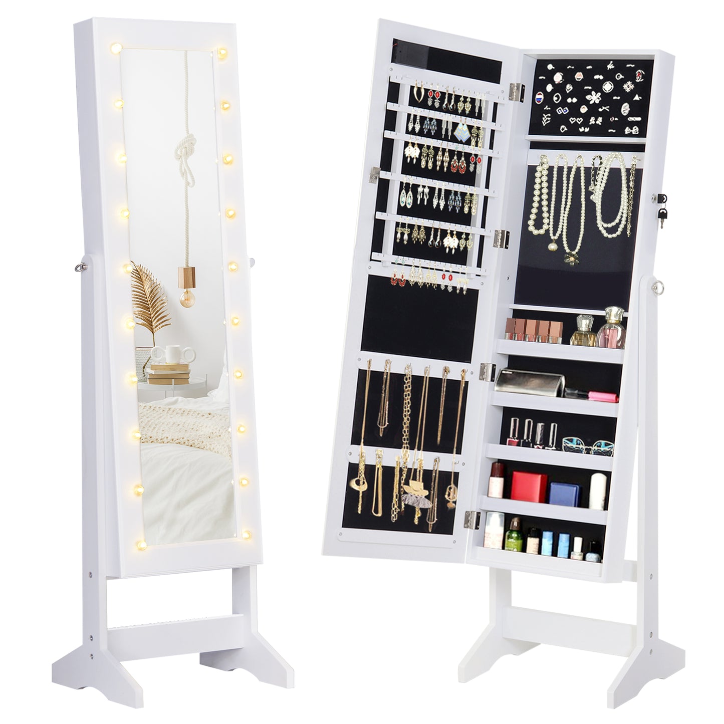 dulap bijuterii, oglinda si leduri incluse,40x37x146 cm