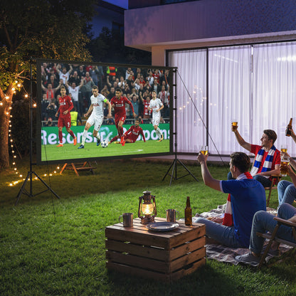 Ecran Proiector 100 Inch 4K/8K HD Format 16:9 cu 2 Trepiede Pliabile, Portabil, Dublă Față, Unghi de Vizionare 160°, pentru Acasă, Cinema sau Exterior, Alb