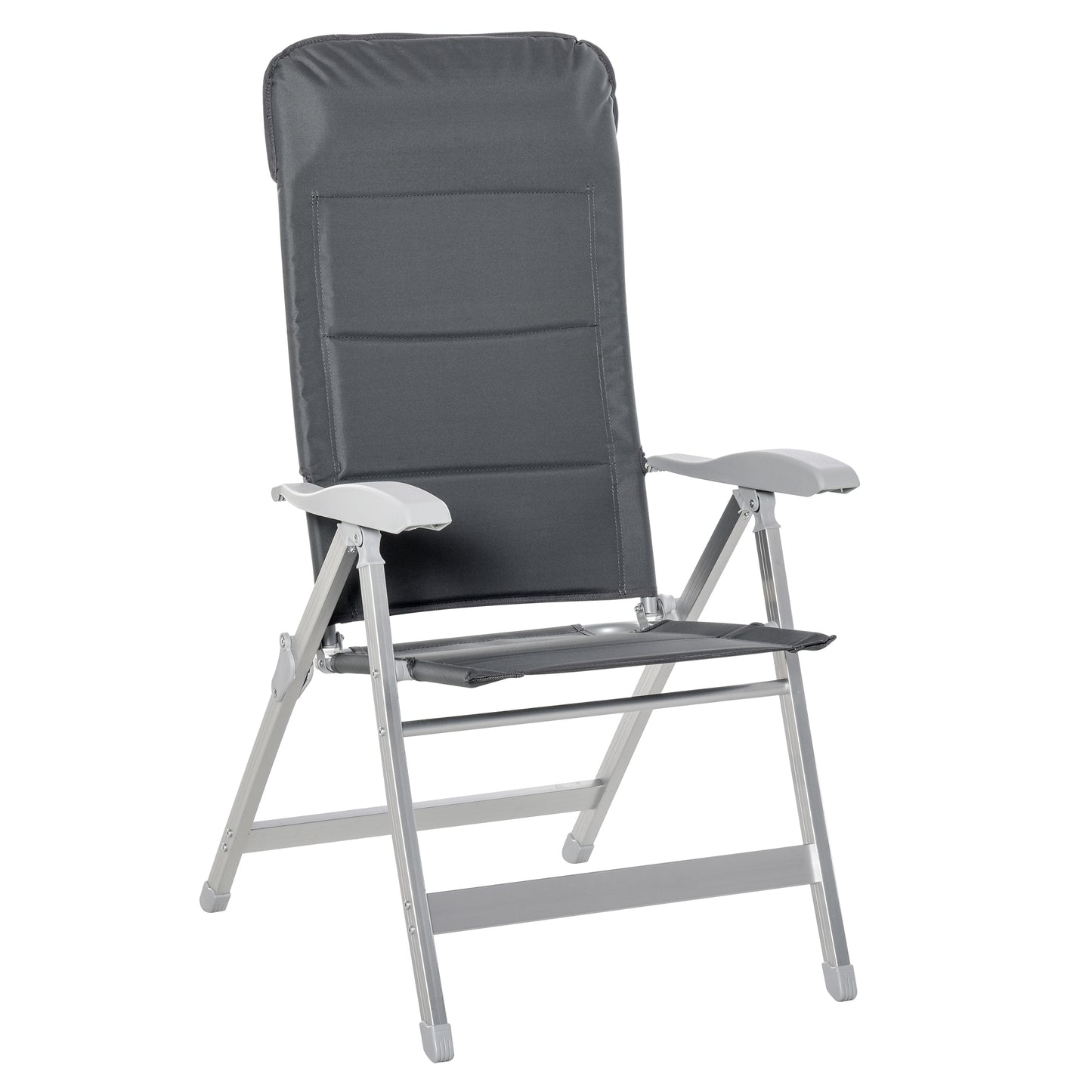 Scaun de pescuit pliabil cu brațe și spătar reglabil, din aluminiu și poliester, 75x61,5x76-115 cm, gri