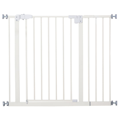 Poartă Extensibilă pentru Câini cu Montare prin Presiune și Închidere Automată, Înălțime 76,2 cm, Albă