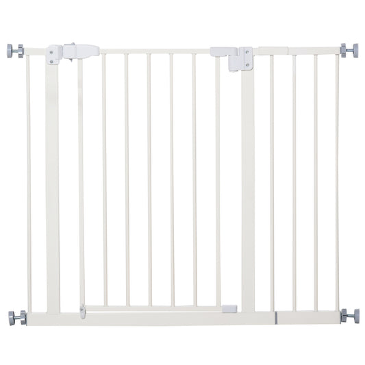 Poartă Extensibilă pentru Câini cu Montare prin Presiune și Închidere Automată, Înălțime 76,2 cm, Albă