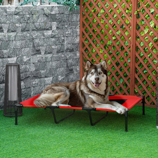 Pat pentru Câini, max 50kg, Ridicat cu Geantă de Transport, din Metal și Material Oxford, 122x92x23 cm, Roșu