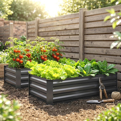 Set de 2 jardiniere pentru grădină cu fund deschis, din oțel galvanizat, 100x60x30cm, gri