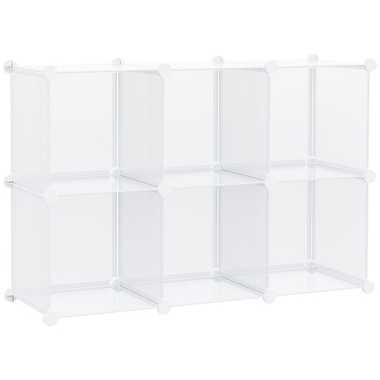 Dulap interior modular pentru pantofi, 6 cuburi din plastic PP, 94,5x32x162cm, transparent