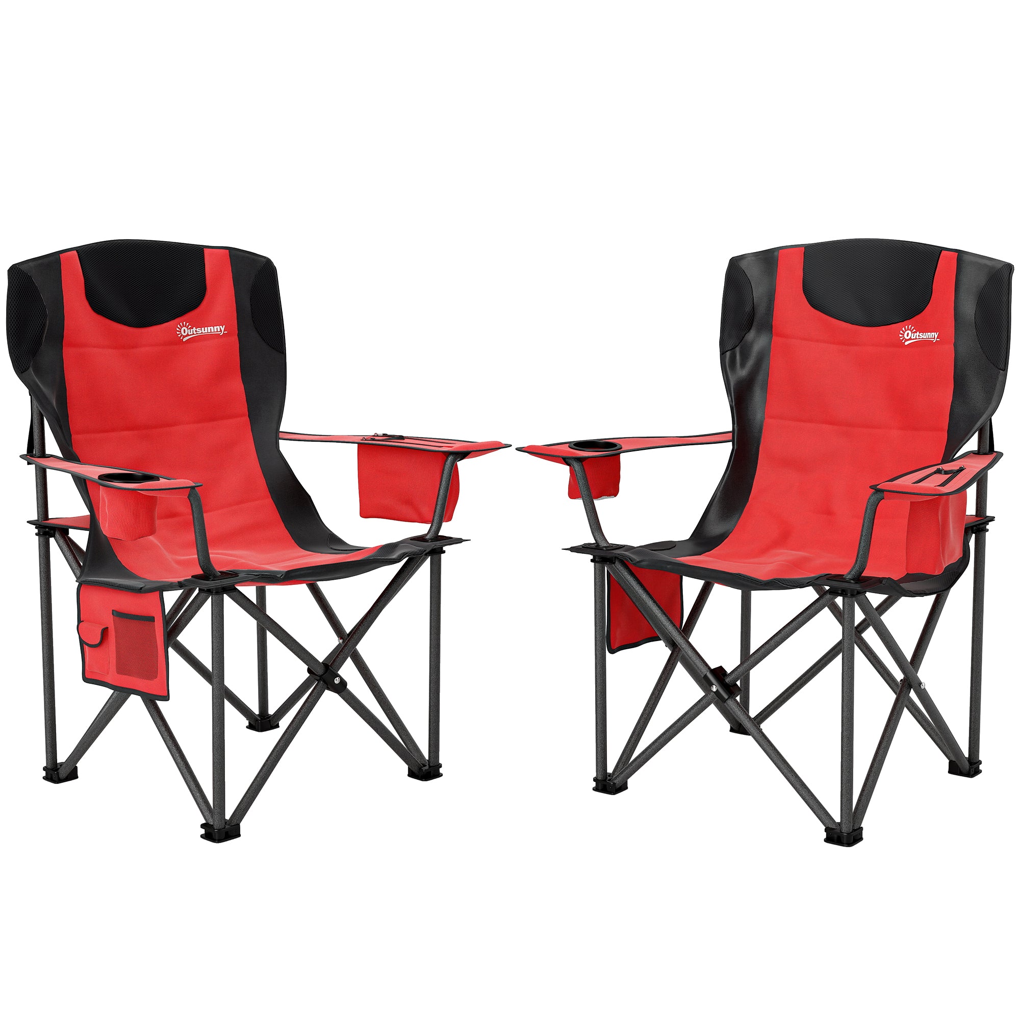 Set  de 2 Scaune de Camping Pliabile cu Cooler, Suport de Pahare și 2 Buzunare, 94x62x100 cm, Roșu