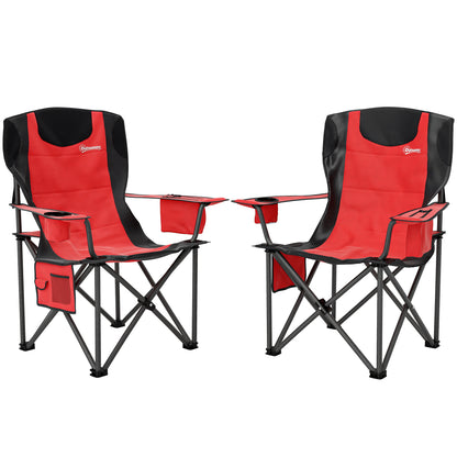 Set  de 2 Scaune de Camping Pliabile cu Cooler, Suport de Pahare și 2 Buzunare, 94x62x100 cm, Roșu
