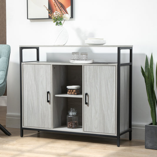 Comoda moderna din lemn cu rafturi, 100x34x87.2cm, gri deschis