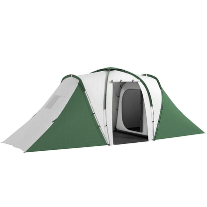 Cort de Camping pentru 4-6 Persoane cu 2 Camere, din Poliester și Fibră de Sticlă, 555x225x190 cm, Gri și Verde