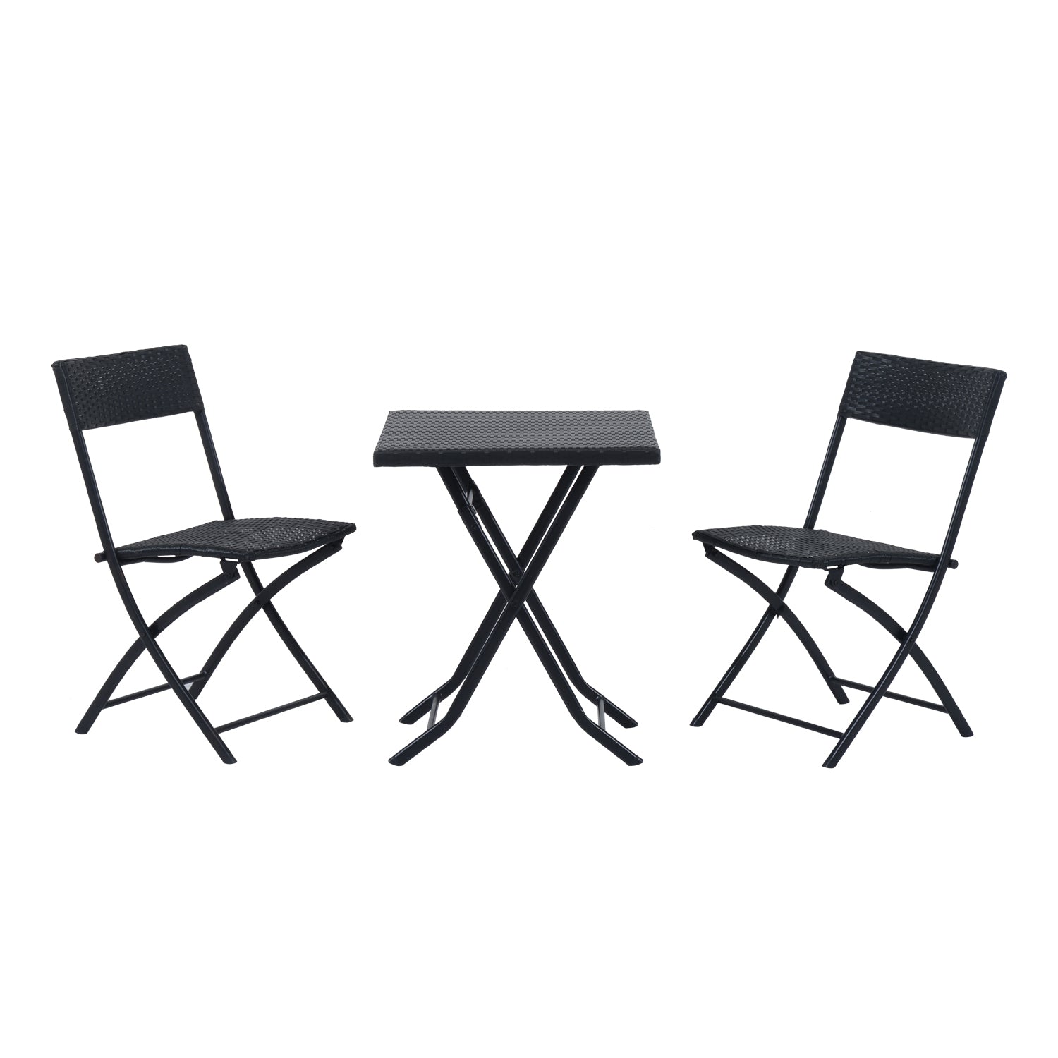 Set Mobilier pentru Grădină din Poly Ratan 3buc Set Masă și 2 Scaune pentru Grădină Pliabile Negru