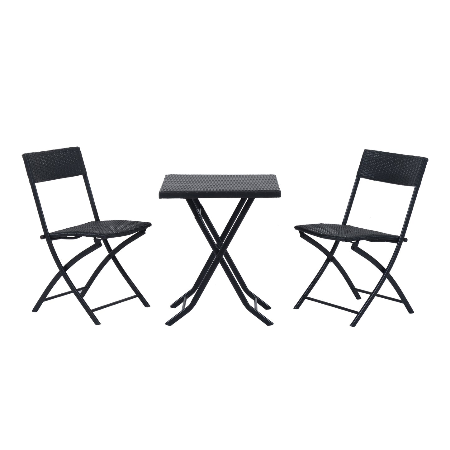 Set Mobilier pentru Grădină din Poly Ratan 3buc Set Masă și 2 Scaune pentru Grădină Pliabile Negru