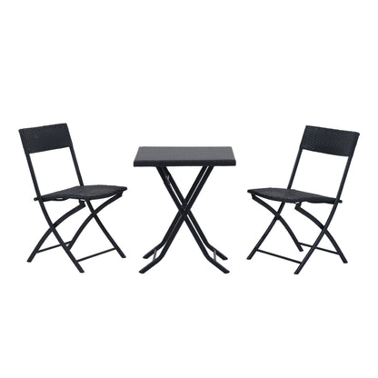 Set Mobilier pentru Grădină din Poly Ratan 3buc Set Masă și 2 Scaune pentru Grădină Pliabile Negru