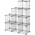 Biblioteca cu economie de spatiu pentru jucarii, haine, 9 cuburi din otel si PP, 35x35x35 cm, negru