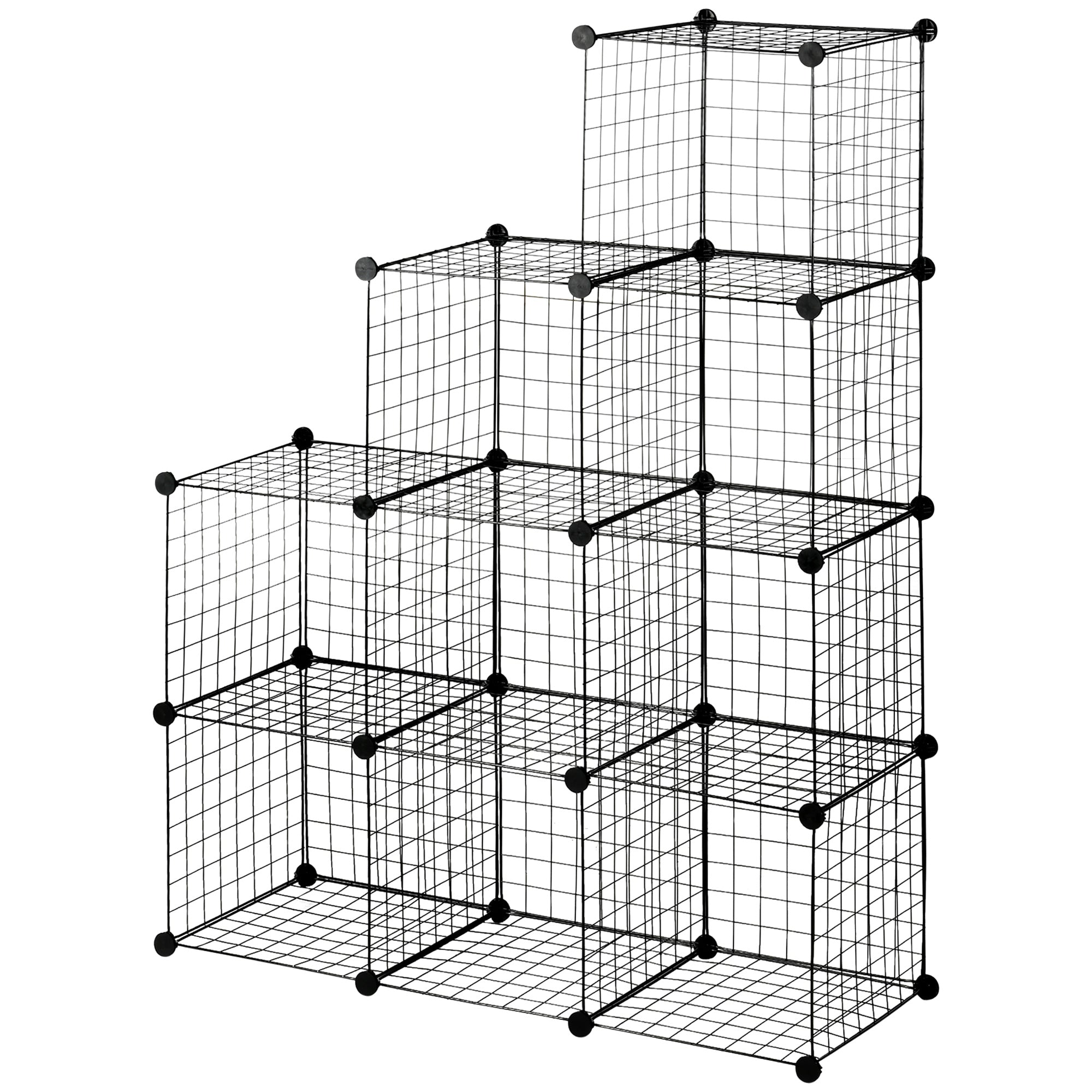 Biblioteca cu economie de spatiu pentru jucarii, haine, 9 cuburi din otel si PP, 35x35x35 cm, negru