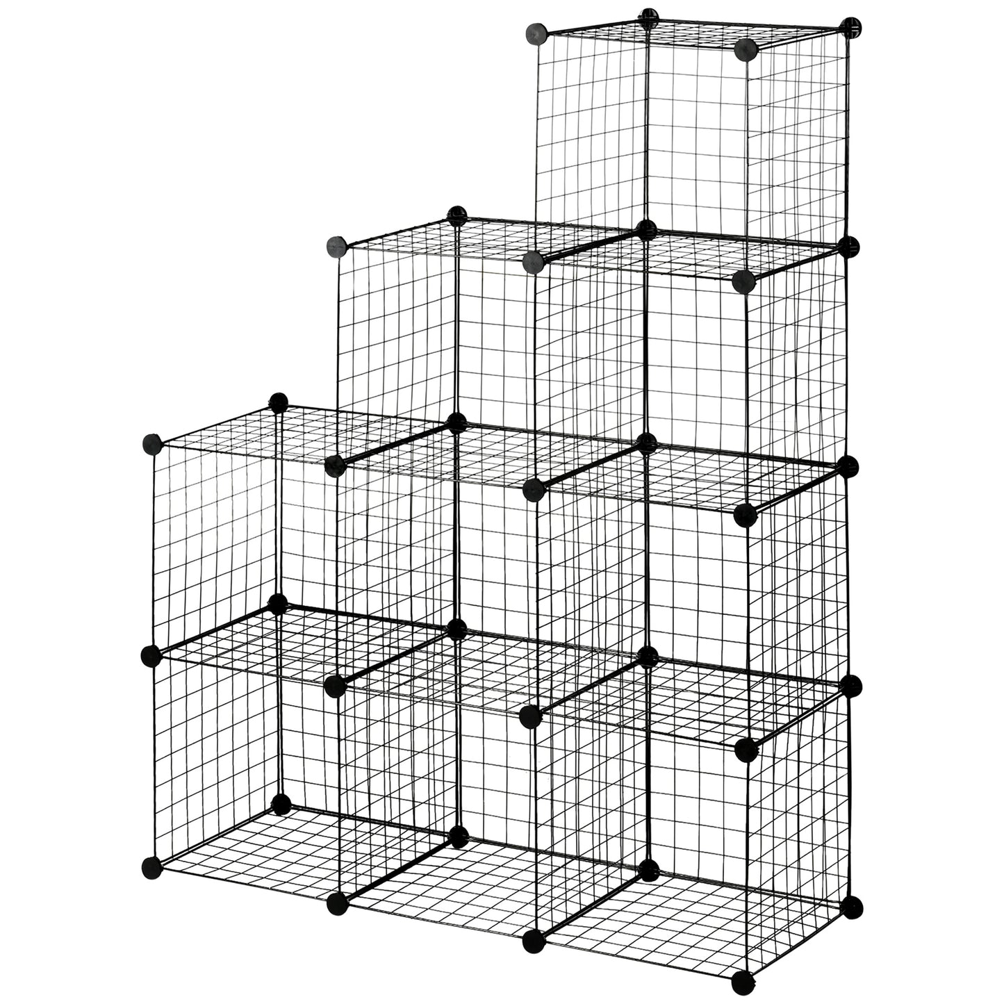 Biblioteca cu economie de spatiu pentru jucarii, haine, 9 cuburi din otel si PP, 35x35x35 cm, negru