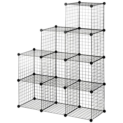 Biblioteca cu economie de spatiu pentru jucarii, haine, 9 cuburi din otel si PP, 35x35x35 cm, negru