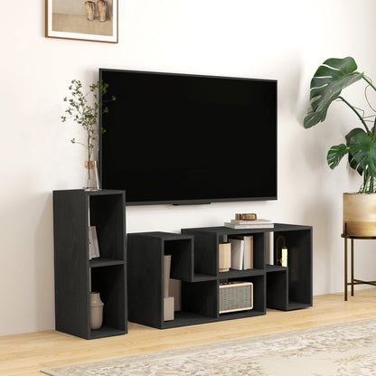 Mobilier TV modulabil pentru televizoare de până la 75" cu 2 rafturi în formă de L și poliță dreptunghiulară, din lemn, 134-180x30,5x44 cm, negru