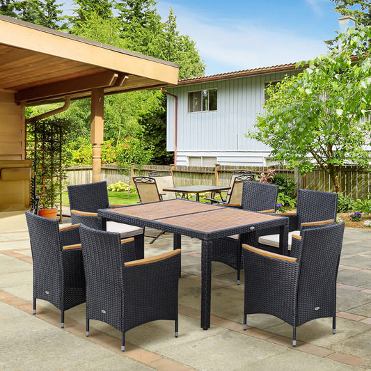 Set Mobilier Gradina 7 Piese – Ratan, Lemn & Perne Moi