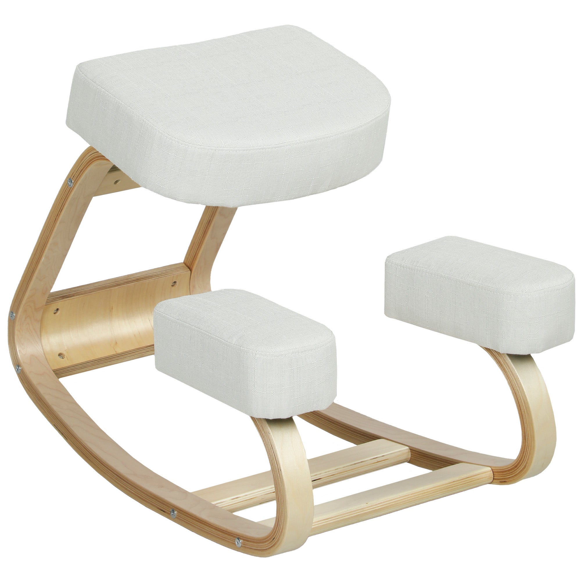 Sedia Ergonomica con Inginocchiatoio in Legno di Betulla e Cuscino, 51x69x58 cm, Crema