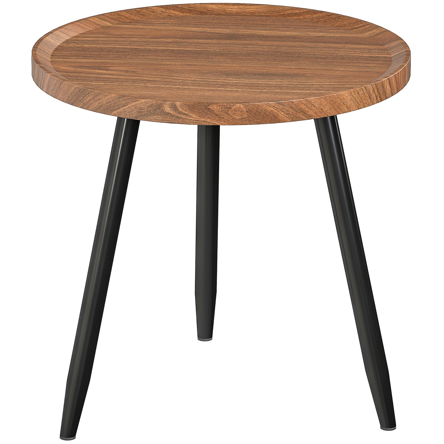 Măsuță de Cafea Rotundă cu Margine Ridicată și 3 Picioare, din Lemn și Oțel, Ø40x39 cm, Negru și Culoare Lemn
