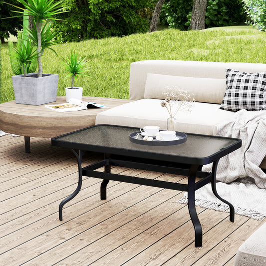 Măsuță de Cafea pentru Exterior cu Blat din Sticlă Securizată, 95x55x46 cm, Negru