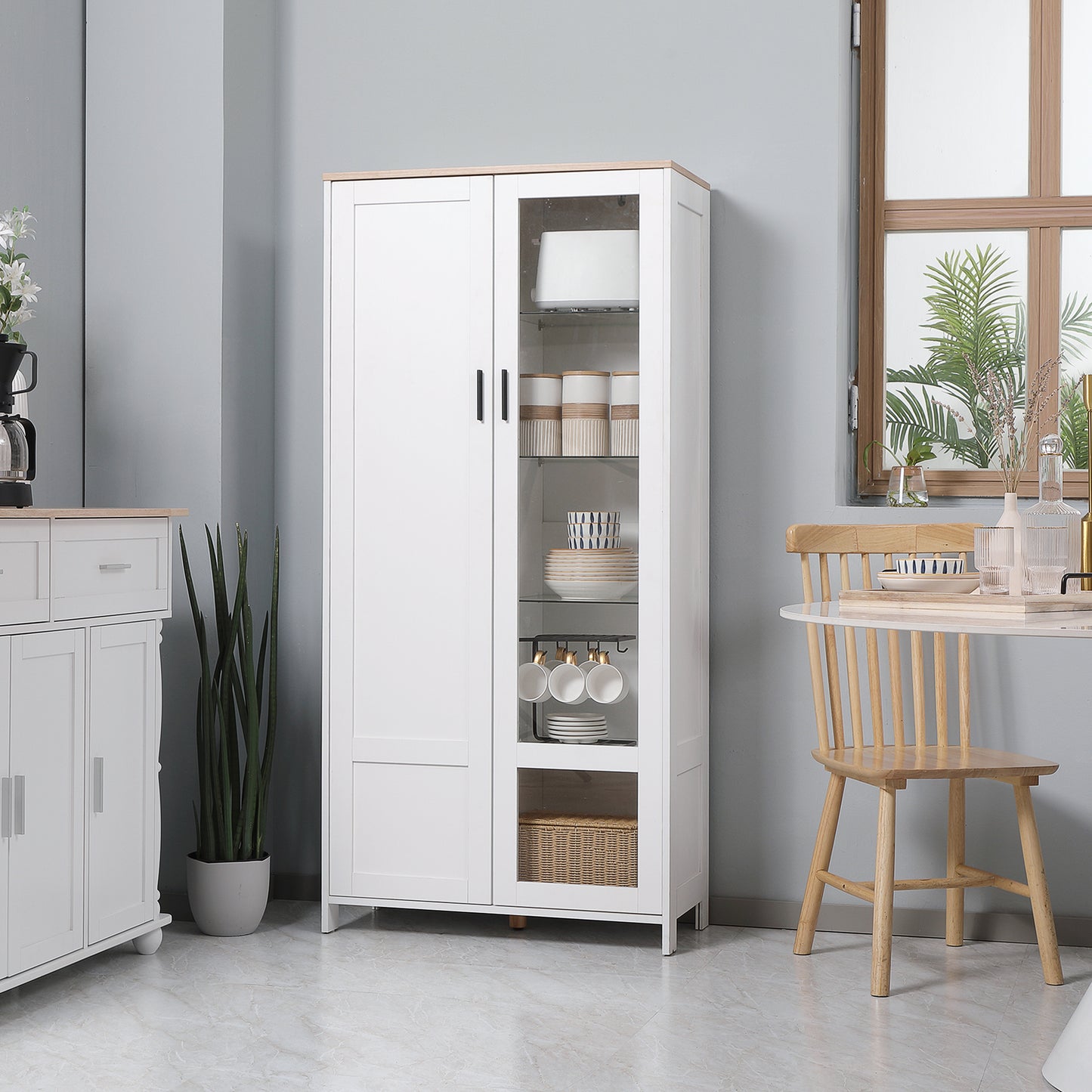 Bufet Modern Alb 2 Usi 7 Rafturi