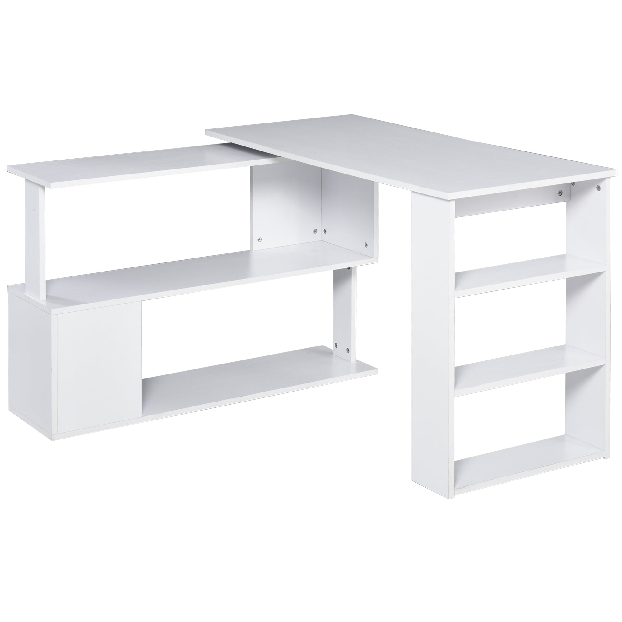 Birou pe Colț în Formă de L cu 5 Rafturi de Depozitare, Masă de Birou pentru Calculator și Home Office, 120x100x74cm, Alb