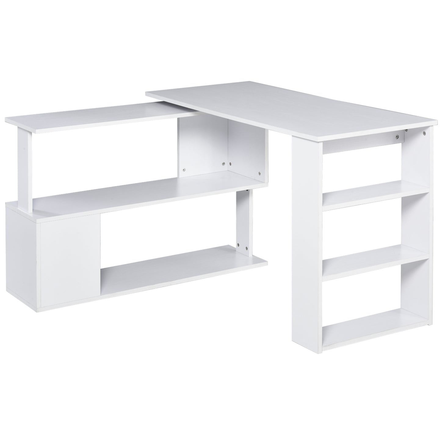 Birou pe Colț în Formă de L cu 5 Rafturi de Depozitare, Masă de Birou pentru Calculator și Home Office, 120x100x74cm, Alb