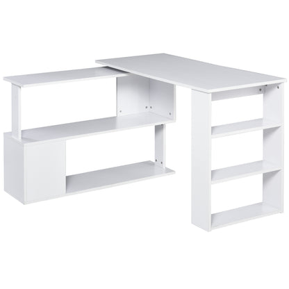 Birou pe Colț în Formă de L cu 5 Rafturi de Depozitare, Masă de Birou pentru Calculator și Home Office, 120x100x74cm, Alb