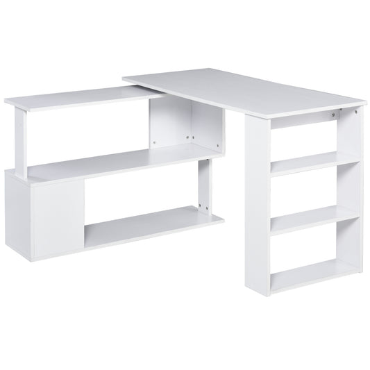 Birou pe Colț în Formă de L cu 5 Rafturi de Depozitare, Masă de Birou pentru Calculator și Home Office, 120x100x74cm, Alb