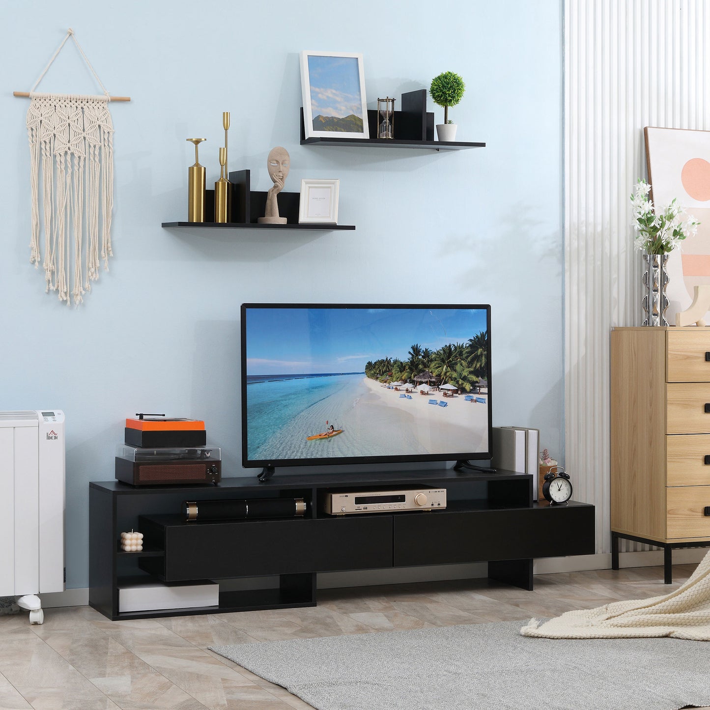 Suport TV Modern 130 cm cu Dulapuri si Rafturi – Negru