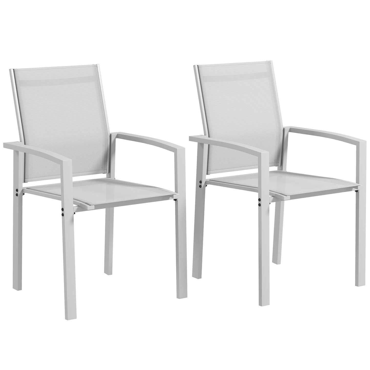 Set de 2 Scaune de Grădină cu Cadru din Aluminiu, Plasă Respirabilă și Cotiere, 56x58x89 cm, Gri Deschis