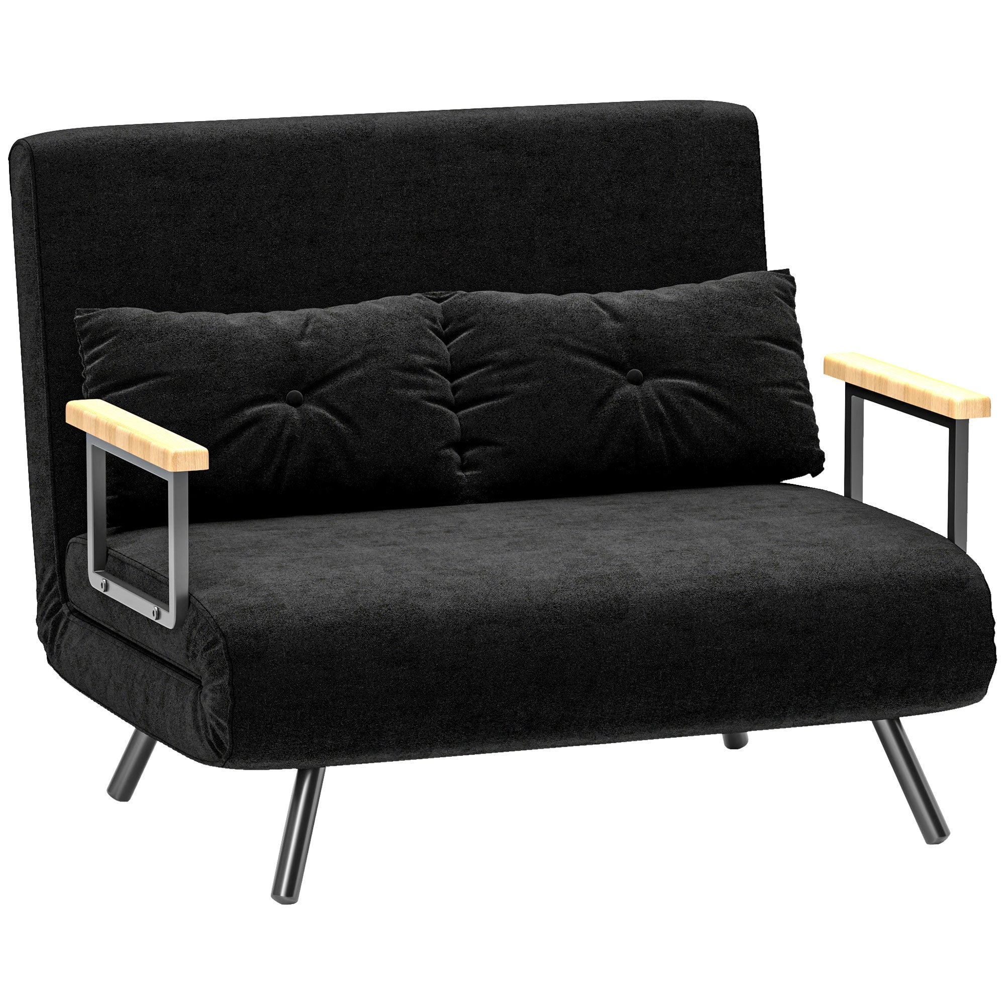 Canapea extensibilă 3 în 1 din material cu efect de catifea, cu spătar reglabil și 2 perne, 102x73x81 cm, negru