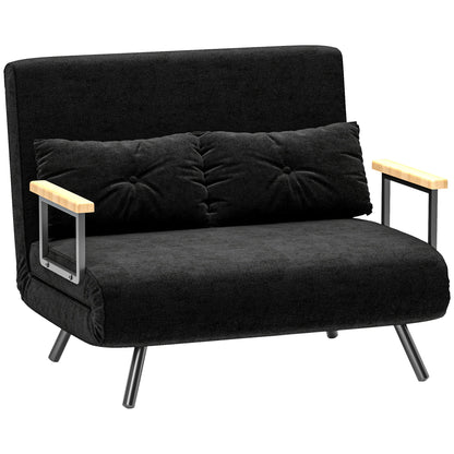 Canapea extensibilă 3 în 1 din material cu efect de catifea, cu spătar reglabil și 2 perne, 102x73x81 cm, negru