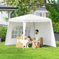 Pavilion pliabil cu 2 laterale, Stalpi oblici si geanta de transport, cort de evenimente inaltime reglabila UV50+, cort de gradina, curte, acoperis 2,4 x 2,4 m / baza 2,9 x 2,9 m, alb