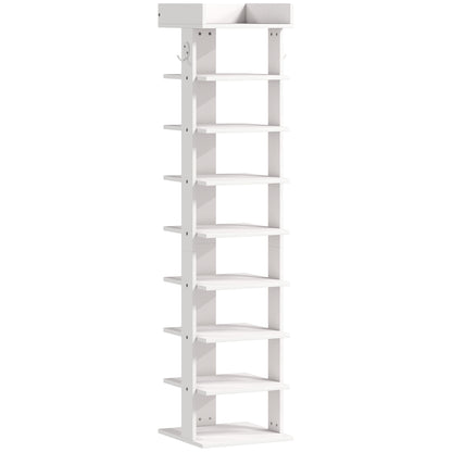 Pantofar 9 niveluri organizator din lemn pentru pantofi cu raft superior și 2 cârlige, pentru hol, Alb