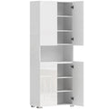 Dulap Bucătărie Înalt 180cm, Mobilier Depozitare cu Uși Soft-Close, Raft Deschis, 2 Dulapuri, Rafturi Ajustabile, Stil Modern pentru Sufragerie sau Bucătărie, Alb Lucios