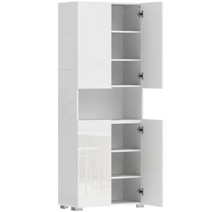 Dulap Bucătărie Înalt 180cm, Mobilier Depozitare cu Uși Soft-Close, Raft Deschis, 2 Dulapuri, Rafturi Ajustabile, Stil Modern pentru Sufragerie sau Bucătărie, Alb Lucios