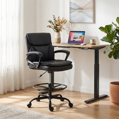Scaun de desen Scaun de birou ergonomic rotativ cu înălțime și suport pentru picioare reglabil Negru