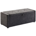 , Bancă de depozitare, suport pentru picioare, Material textil cu efect de in, 122 x 48 x 44 cm, Gri Închis
