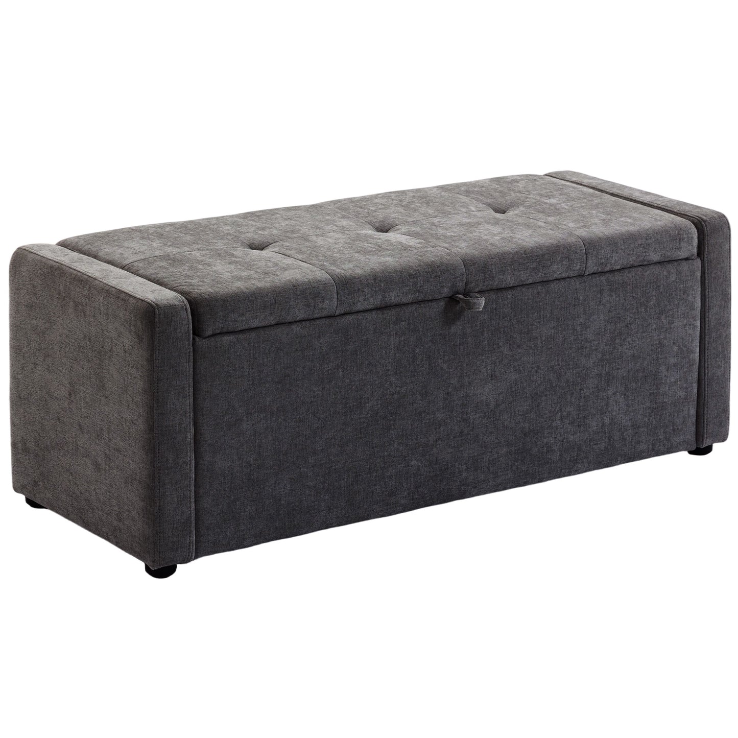 , Bancă de depozitare, suport pentru picioare, Material textil cu efect de in, 122 x 48 x 44 cm, Gri Închis