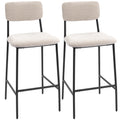 , Set 2 Scaune de Bar cu Spătar Înalt, Suport pentru Picioare, Chenille, oțel, 45.5 x 48 x 101cm, Crem