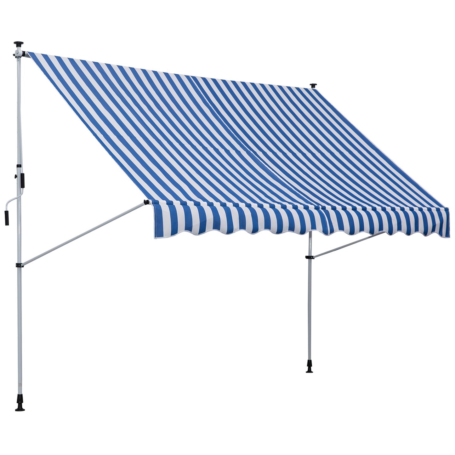 Copertina de Soare cu Brate si Manivela, Structura Telescopica din Metal si Parasolar din Poliester 300x150cm Albastru si Alb