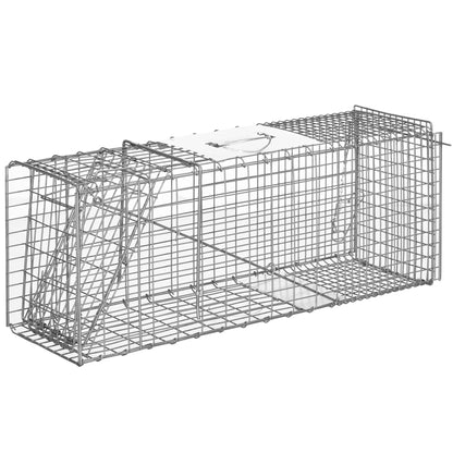 Capcana pentru animale , 81 x 26 x 34,5 cm Cusca umana pentru rozatoare pentru iepuri, pisici fara stapan, marmote, chipmunks, veverite, Argintie