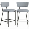 Set de 2 Scaune de Bar cu Spătar și Tapițate, Scaune înalte din material textil cu suport pentru picioare integrat și structură din metal ușor de montat, Scaune pentru bucătărie și living, Gri deschis