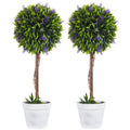 Set 2 Plante Artificiale Sferice cu Flori de Lavandă şi Vas, Ø24x60 cm, Verde