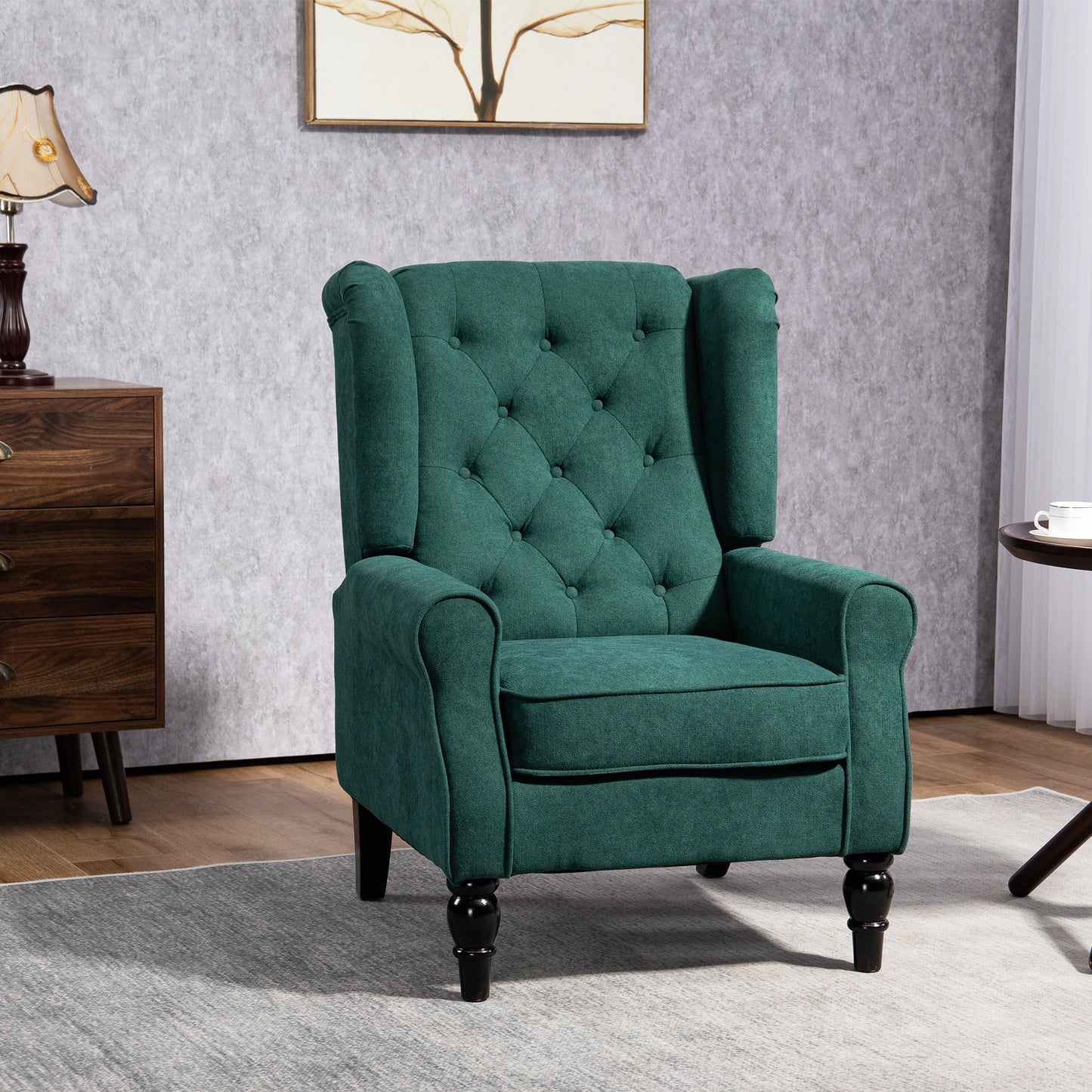 Fotoliu de Salon în Stil Francez cu Șezut Confortabil și Perne, din Poliester, 74x86x102 cm, Verde Închis