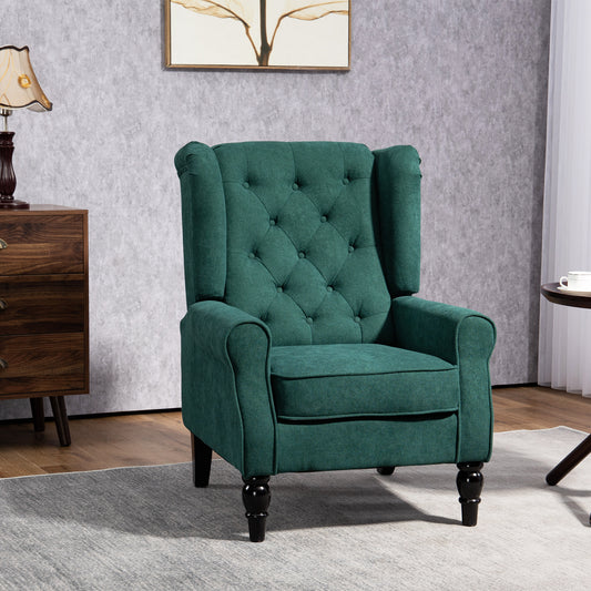 Fotoliu de Salon în Stil Francez cu Șezut Confortabil și Perne, din Poliester, 74x86x102 cm, Verde Închis