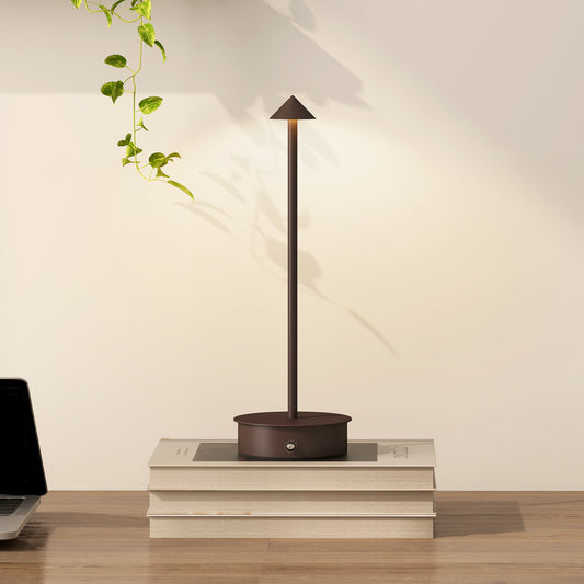 Lampă de Masă Touch Reîncărcabilă cu USB, Reglabilă 3000K/4500K/6000K, Autonomie 4-8 Ore, Cafeniu