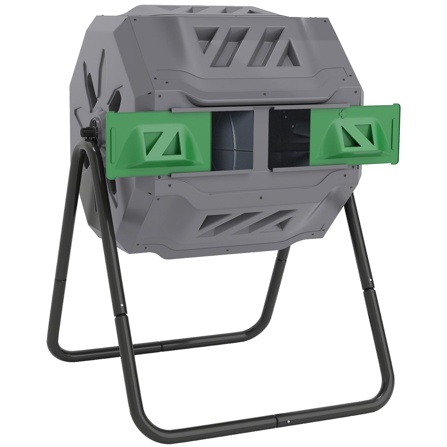 Compostor de grădină rotativ cu 2 compartimente și 8 orificii de aerisire, din oțel și PP, 71x65x96 cm, gri